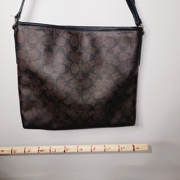 Coach  File F34938 Handbag Dark Brown Black Trim Signature C Coated Canvas / Lea - Picture 4 of 6